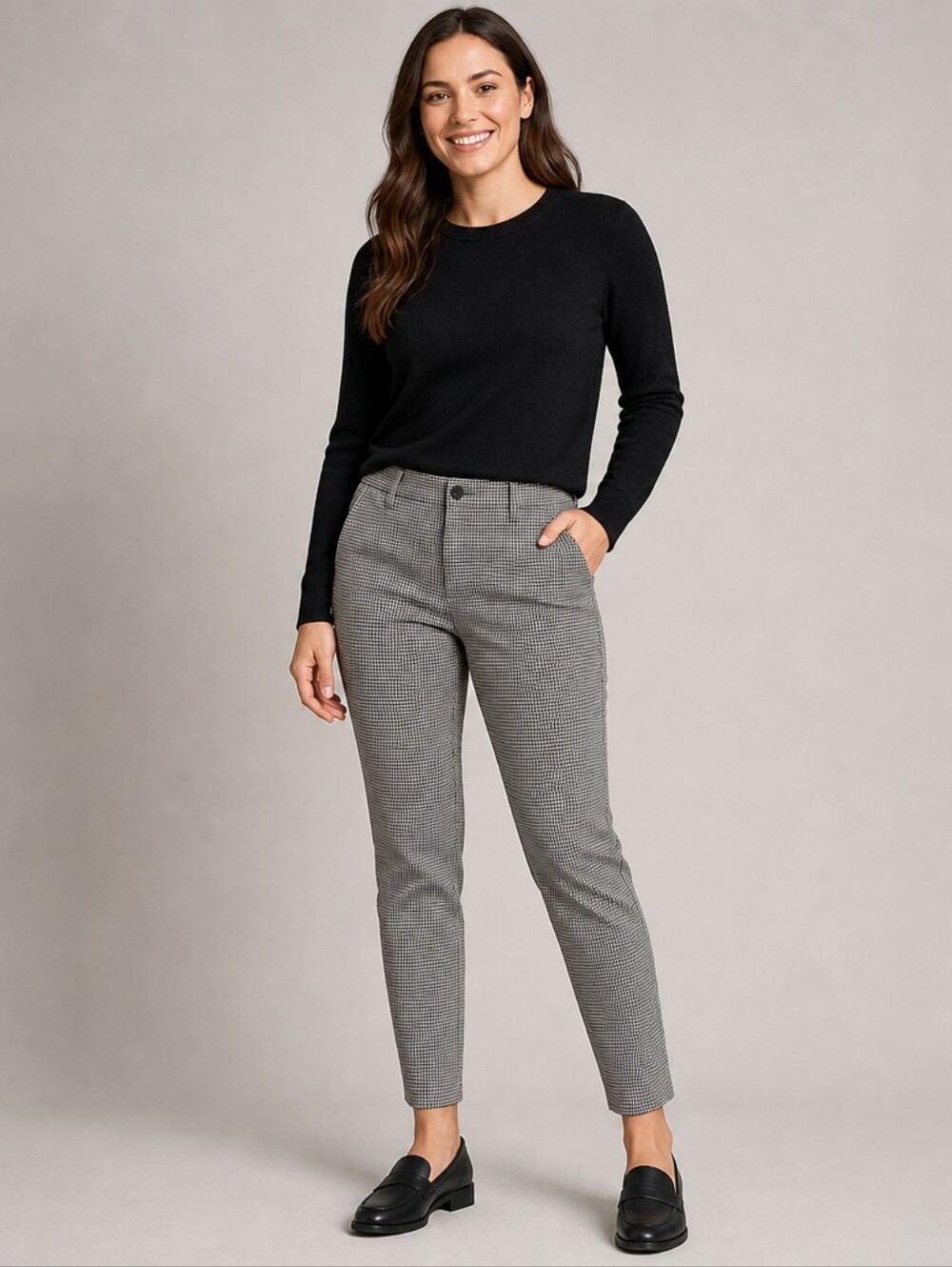 Charter Club Black and White Micro-Check Women's Trousers